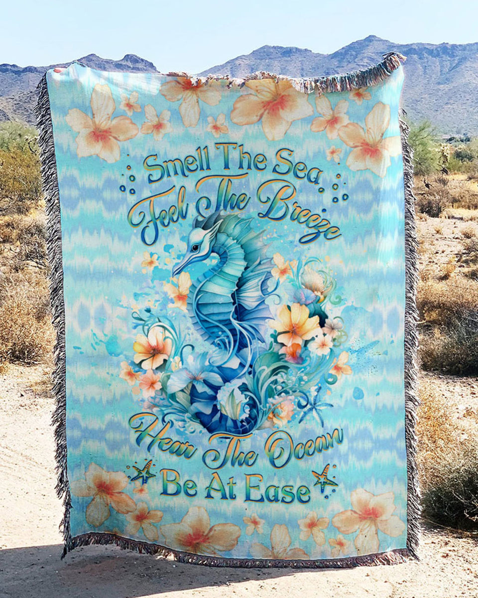 SMELL THE SEA FEEL THE BREEZE SEAHORSE WOVEN AND FLEECE BLANKET YHHG