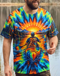 KAYAK MAN WITH DOG SUNSET ADVENTURE BURST ALL OVER PRINT  - TLTW2410264