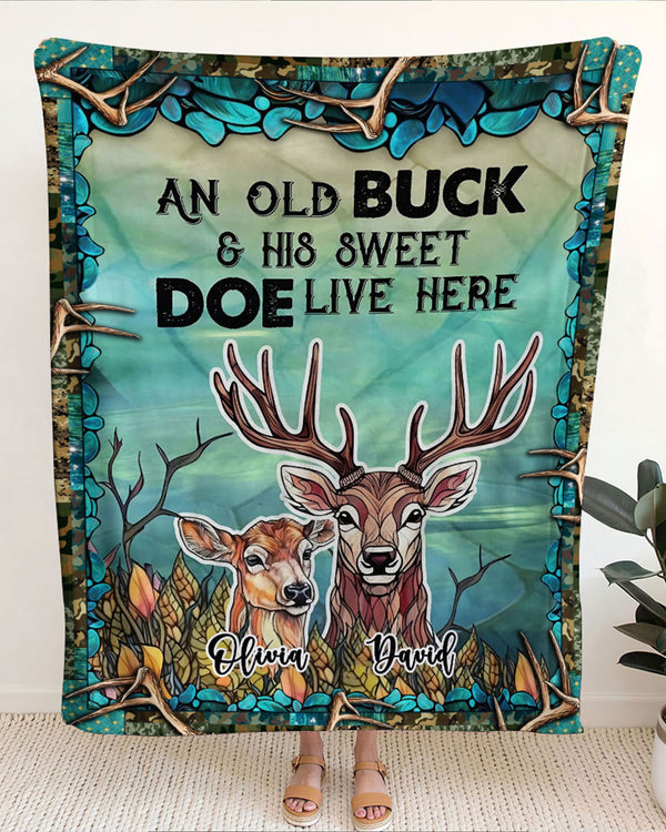 PERSONALIZED LIVE HERE COUPLE DEER FLEECE BLANKET - YHLT2201254