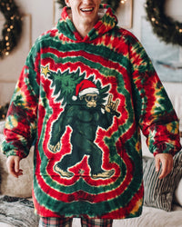SANTA BIGFOOT WITH CHRISTMAS TREE SWIRL FLEECE BLANKET HOODIE  - TLTW2810263