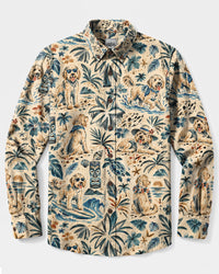 GOLDENDOODLE DOG BEACH PATTERN LONG SLEEVE BUTTON-DOWN SHIRT - TLHN1809264