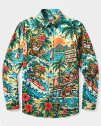 TIKI BEACH LONG SLEEVE BUTTON-DOWN SHIRT - YHHN2209264
