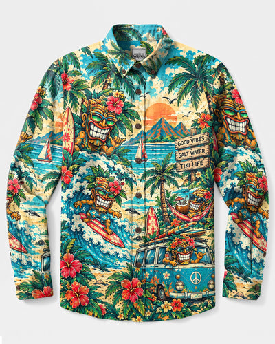 TIKI BEACH LONG SLEEVE BUTTON-DOWN SHIRT - YHHN2209264