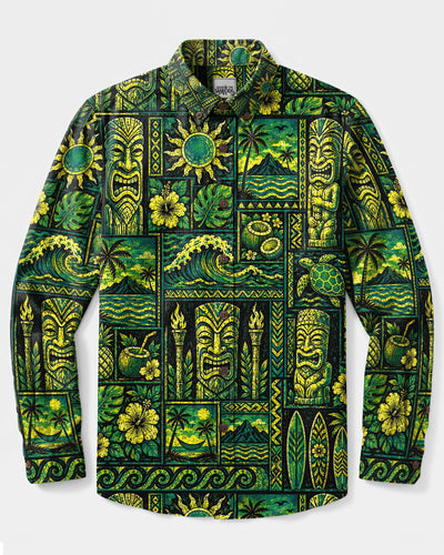 TIKI ISLAND LEGENDS LONG SLEEVE BUTTON-DOWN SHIRT - YHHN2409264