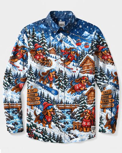 DACHSHUND WINTER ADVENTURE LONG SLEEVE BUTTON-DOWN SHIRT - YHHN0810264