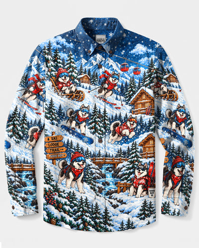 HUSKY WINTER ADVENTURE LONG SLEEVE BUTTON-DOWN SHIRT - YHHN0110263
