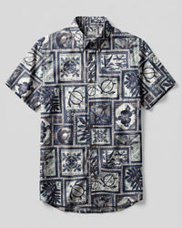 NAUTICAL ISLAND TURTLE PATCHWORK BUTTON-DOWN COLLAR SHIRT - TLHN2707261