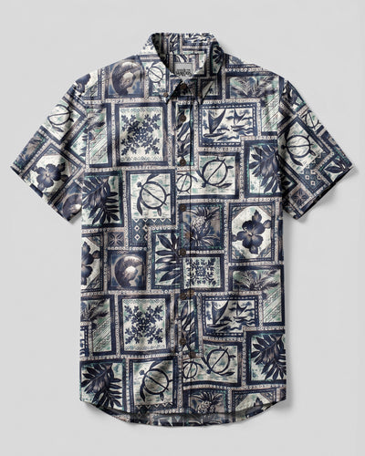 NAUTICAL ISLAND TURTLE PATCHWORK BUTTON-DOWN COLLAR SHIRT - TLHN2707261