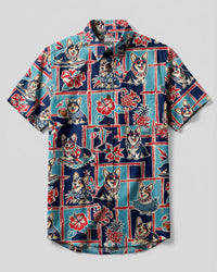 SUMMER CORGI DOG PATCHWORK BUTTON-DOWN COLLAR SHIRT - TLHN0408263