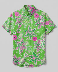 TURTLE LILIES  PATTERN BUTTON-DOWN COLLAR  SHIRT - TLHN1906261