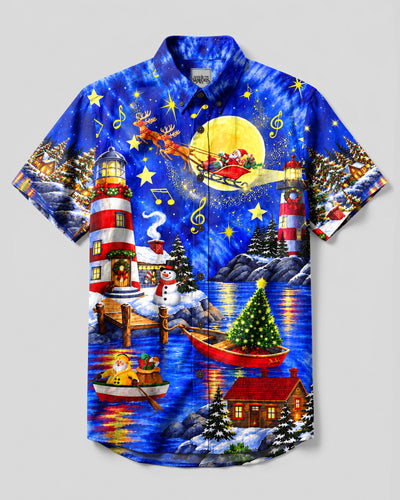 CHRISTMAS LIGHTHOUSE MAGIC BUTTON-DOWN COLLAR SHIRT - YHHN0110265