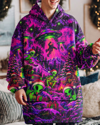 NEON ALIEN BIGFOOT ABDUCTION CHRISTMAS FLEECE BLANKET HOODIE  - TLTW2710264
