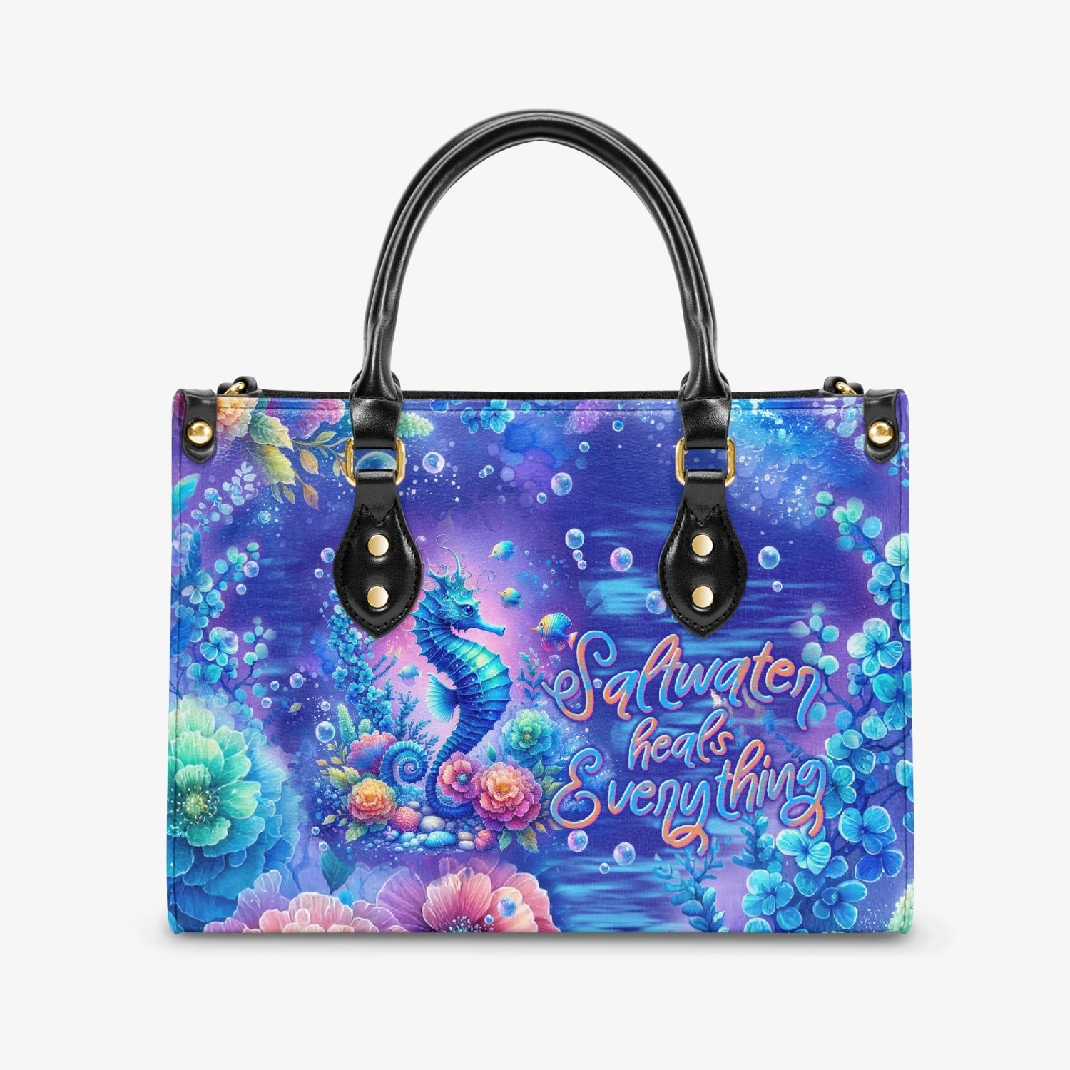 SALTWATER HEALS EVERYTHING SEAHORSE LEATHER HANDBAG - TLNT2903245