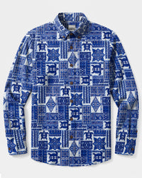 TRIBAL SEA TURTLE PATCHWORK LONG SLEEVE BUTTON-DOWN SHIRT - TLHN2508267