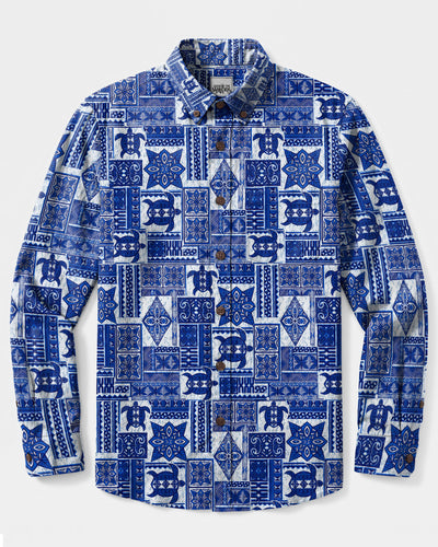 TRIBAL SEA TURTLE PATCHWORK LONG SLEEVE BUTTON-DOWN SHIRT - TLHN2508267