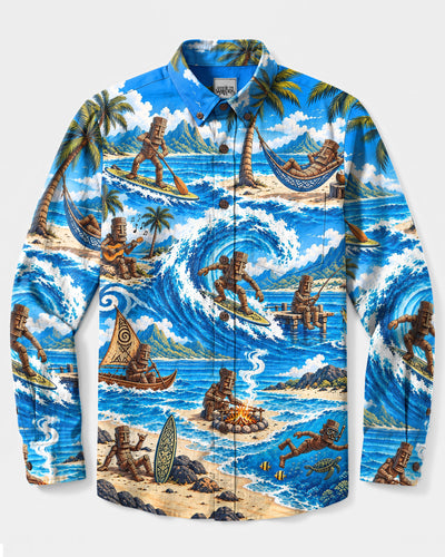 ALOHA TIKI LIFE LONG SLEEVE BUTTON-DOWN SHIRT - YHHN2509263