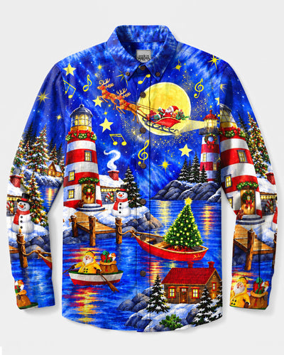 CHRISTMAS LIGHTHOUSE MAGIC LONG SLEEVE BUTTON-DOWN SHIRT - YHHN0110267