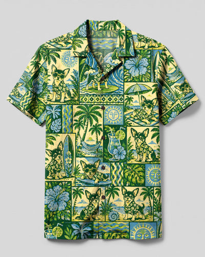 CHIHUAHUA DOG SUMMER ESCAPE PATCHWORK CAMP SHIRT  - TLHN1808266