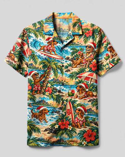 CHRISTMAS ALOHA DACHSHUND PARADISE CAMP SHIRT - YHHN0910263