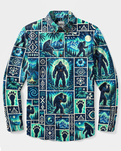 MIDNIGHT BIGFOOT ADVENTURE PATCHWORK LONG SLEEVE BUTTON-DOWN SHIRT - YHHN2209267
