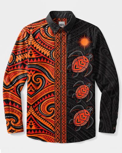 POLYNESIAN TURTLE TRIBAL LONG SLEEVE BUTTON-DOWN SHIRT  - TLHN1409264