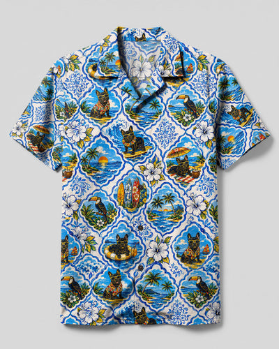 TROPICAL PARADISE FRENCH BULLDOG PATCHWORK CAMP SHIRT - TLHN2808263