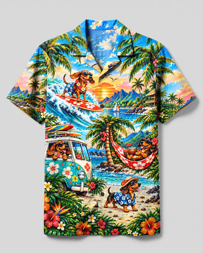 ALOHA DACHSHUND ADVENTURE CAMP SHIRT - YHHN2809263