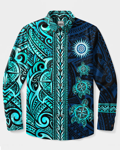 TRIBAL TURTLE COMPASS LONG SLEEVE BUTTON-DOWN SHIRT - TLHN1609263