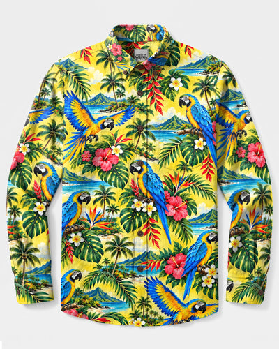 TROPICAL PARROT PARADISE LONG SLEEVE BUTTON-DOWN SHIRT - YHHN0510265