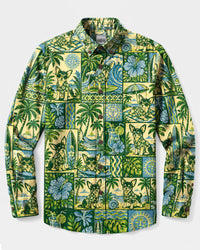 CHIHUAHUA DOG SUMMER ESCAPE PATCHWORK LONG SLEEVE BUTTON-DOWN SHIRT  - TLHN1808267
