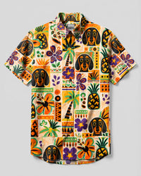 TROPICAL DACHSHUND DOG PATCHWORK BUTTON-DOWN COLLAR SHIRT - TLHN0708261
