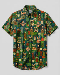 TIKI TROPICAL FRENCH BULLDOG PATCHWORK BUTTON-DOWN COLLAR SHIRT  - TLHN1908267