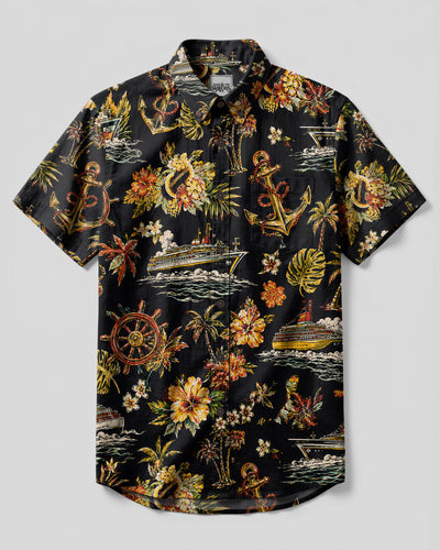VINTAGE TROPICAL NAUTICAL CRUISE BUTTON-DOWN COLLAR SHIRT - TLHN1108264