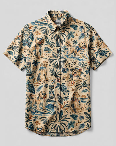 GOLDENDOODLE DOG BEACH PATTERN BUTTON-DOWN COLLAR SHIRT - TLHN1809262