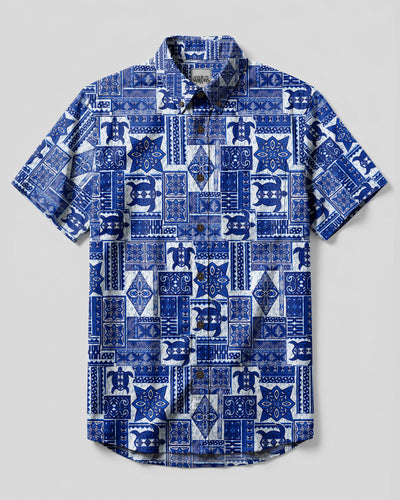 TRIBAL SEA TURTLE PATCHWORK BUTTON-DOWN COLLAR SHIRT - TLHN2508265