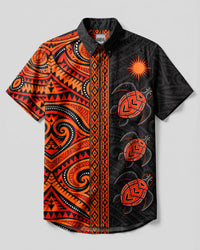 POLYNESIAN TURTLE TRIBAL BUTTON-DOWN COLLAR SHIRT  - TLHN1409262
