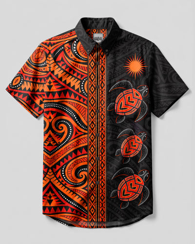POLYNESIAN TURTLE TRIBAL BUTTON-DOWN COLLAR SHIRT  - TLHN1409262