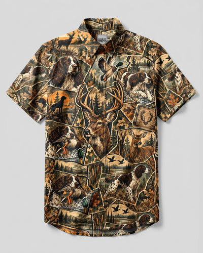 WILDERNESS HUNTING VINTAGE PATCHWORK BUTTON-DOWN COLLAR SHIRT - TLHN2109266