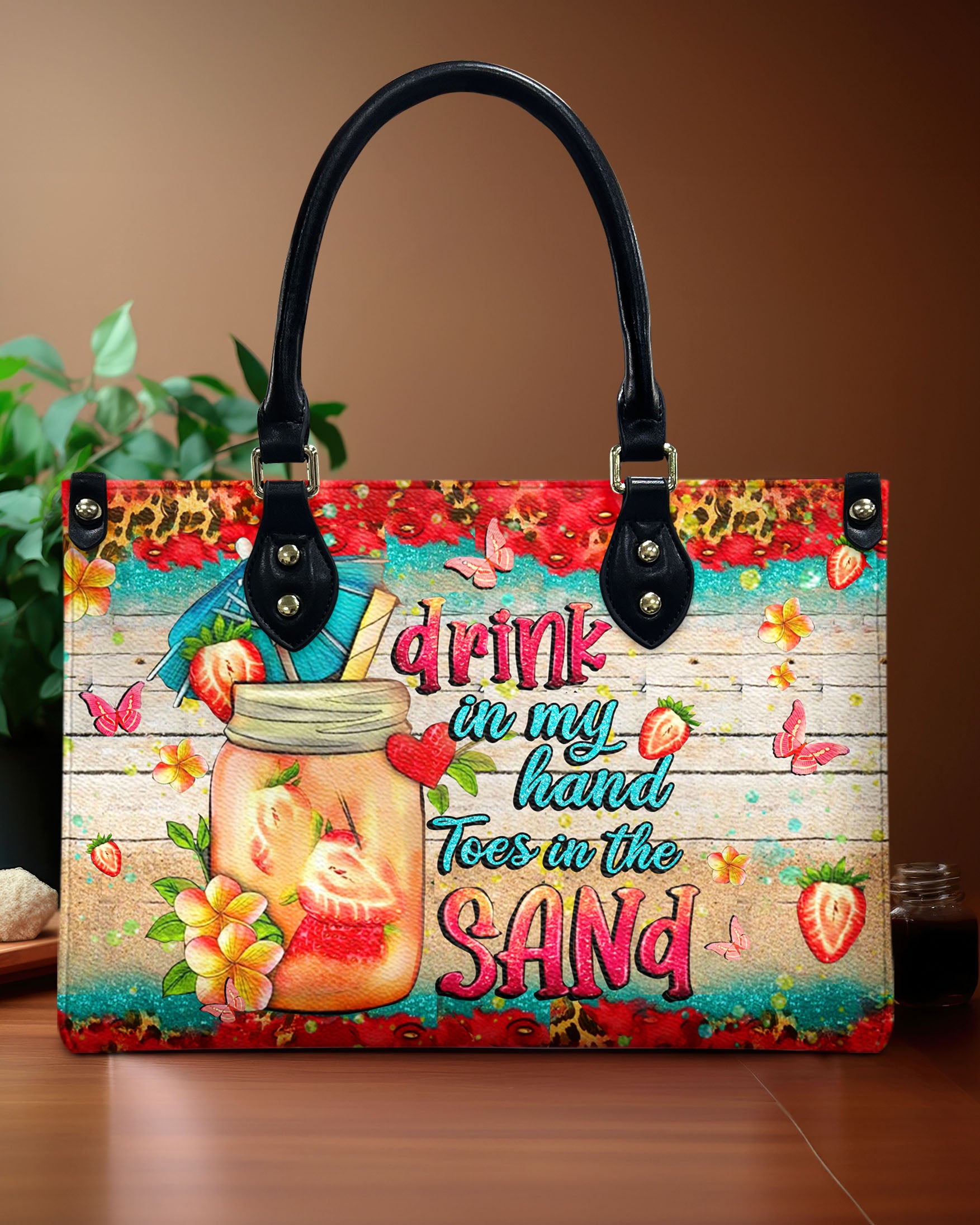 DRINK IN MY HAND TOES IN THE SAND LEATHER HANDBAG - YHHN2506244