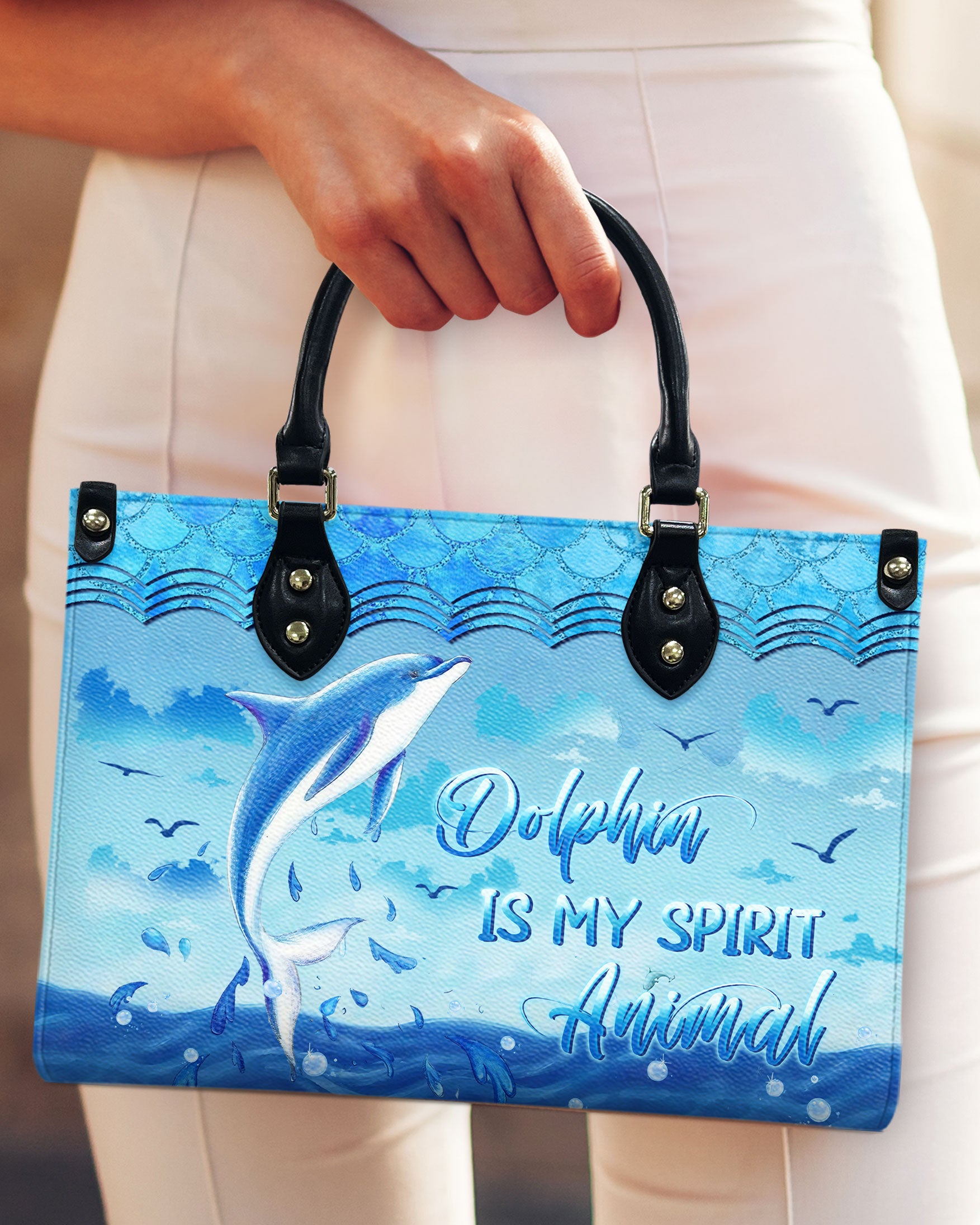 DOLPHIN IS MY SPIRIT ANIMAL LEATHER HANDBAG - YHLN2803242