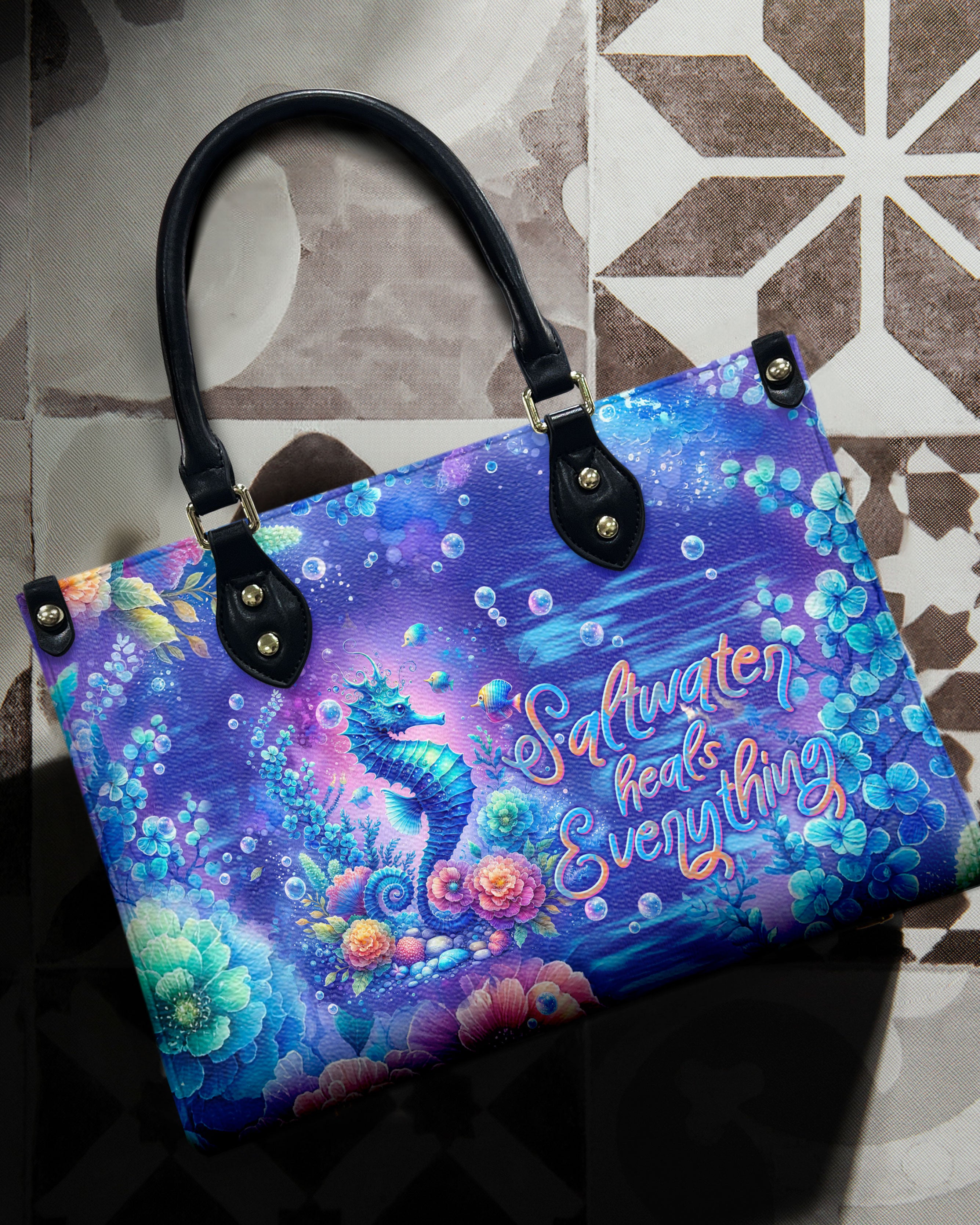 SALTWATER HEALS EVERYTHING SEAHORSE LEATHER HANDBAG - TLNT2903245