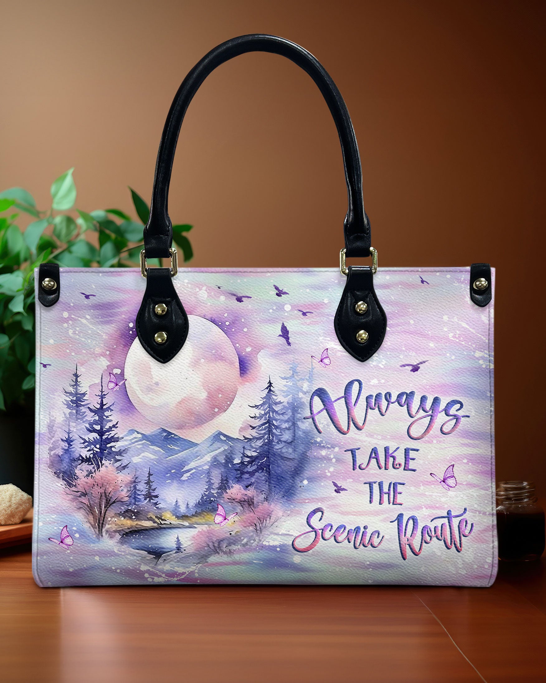 ALWAYS TAKE THE SCENIC ROUTE LEATHER HANDBAG - YHLT0110244