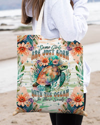 SOME GIRLS ARE JUST BORN TURLTE WATERCOLOR TOTE BAG - TLNT1104245