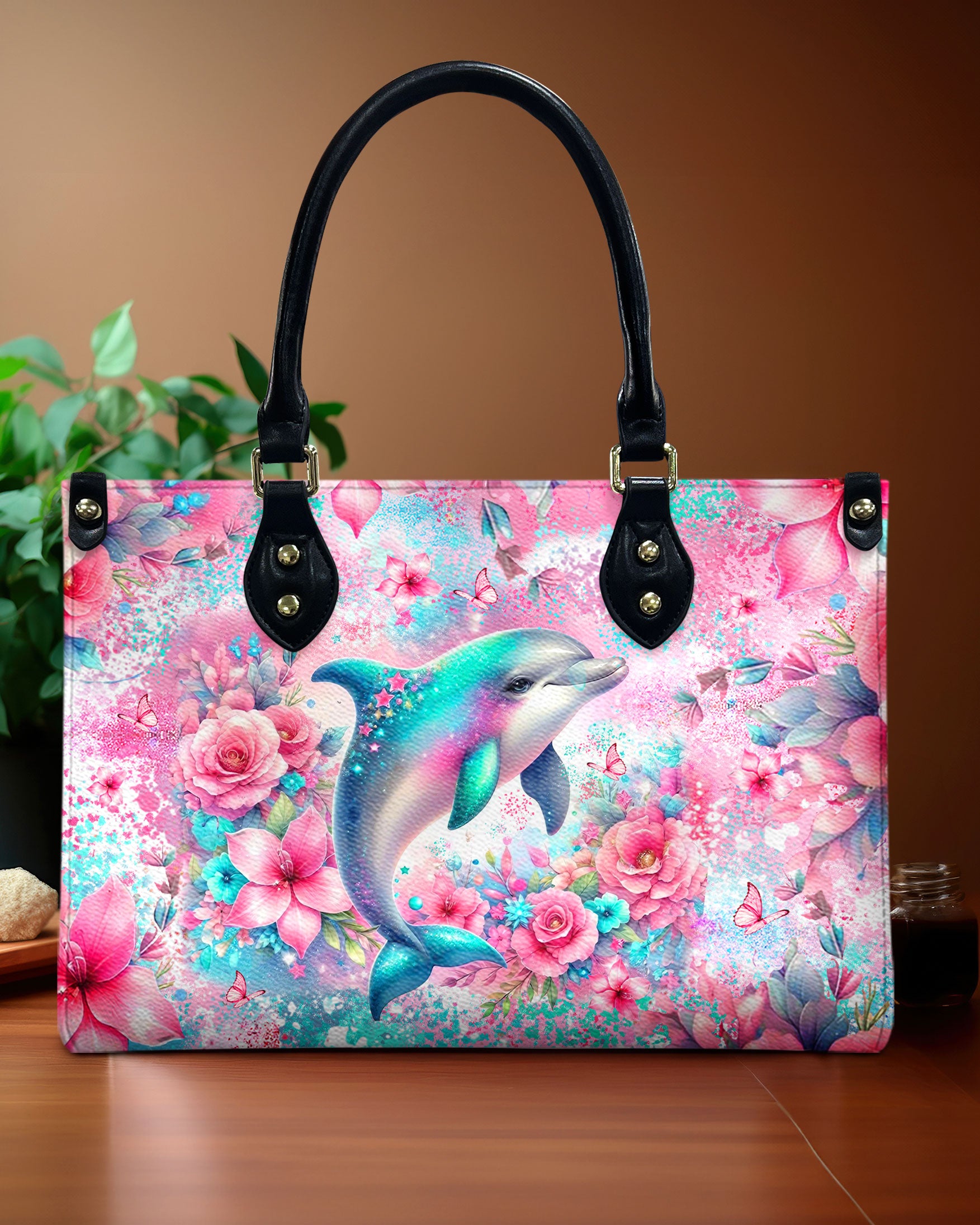 DOLPHIN FLORAL LEATHER HANDBAG - YHLT1107242