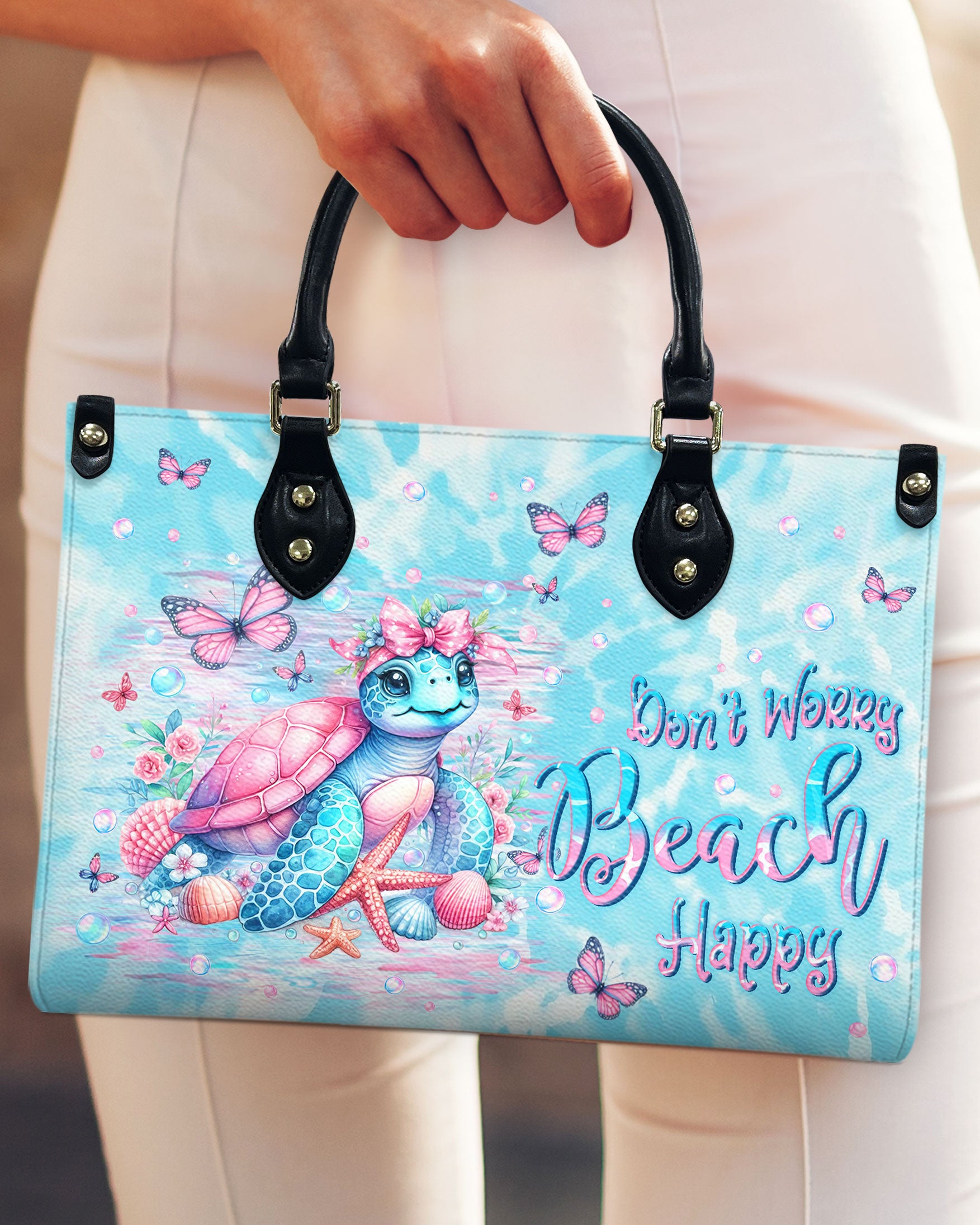 DON'T WORRY BEACH HAPPY TURTLE LEATHER HANDBAG - YHLN2607244