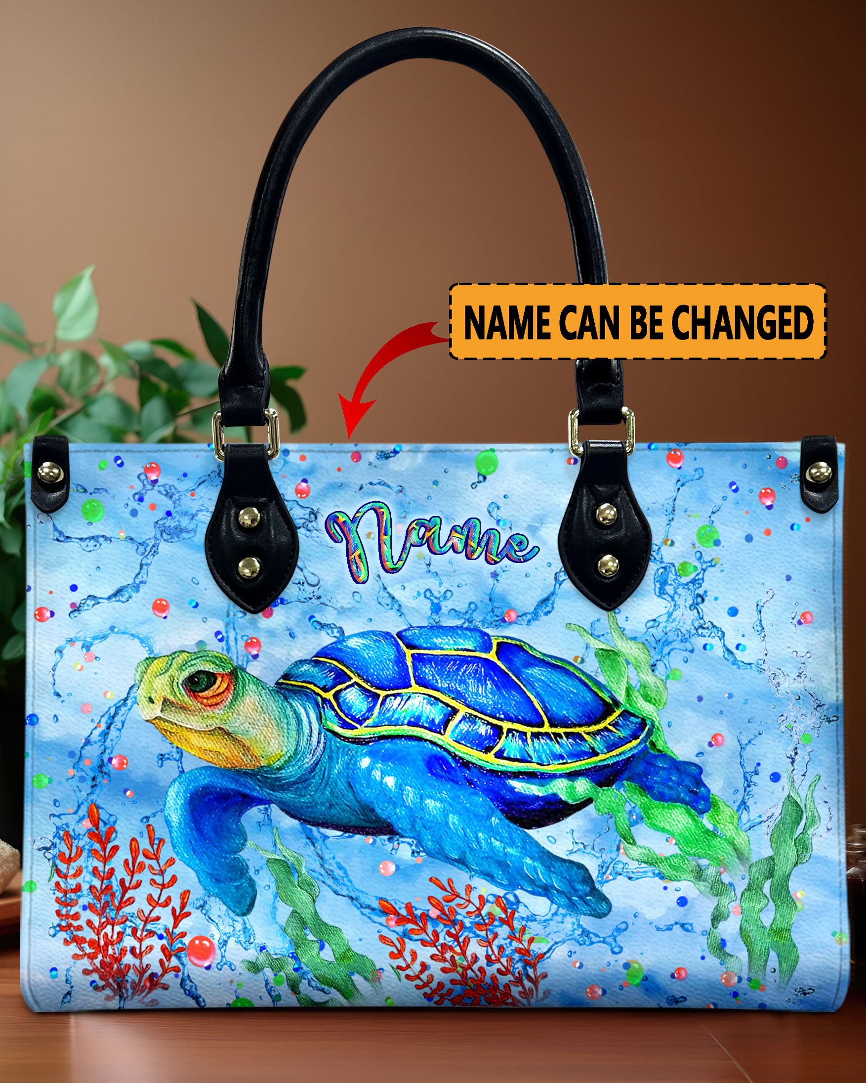 PAINTING SEA TURTLE LEATHER HANDBAG - YHLN2612244