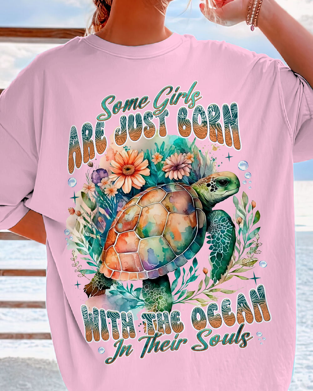 SOME GIRLS ARE JUST BORN TURLTE WATERCOLOR COTTON SHIRT - TLNT1104246