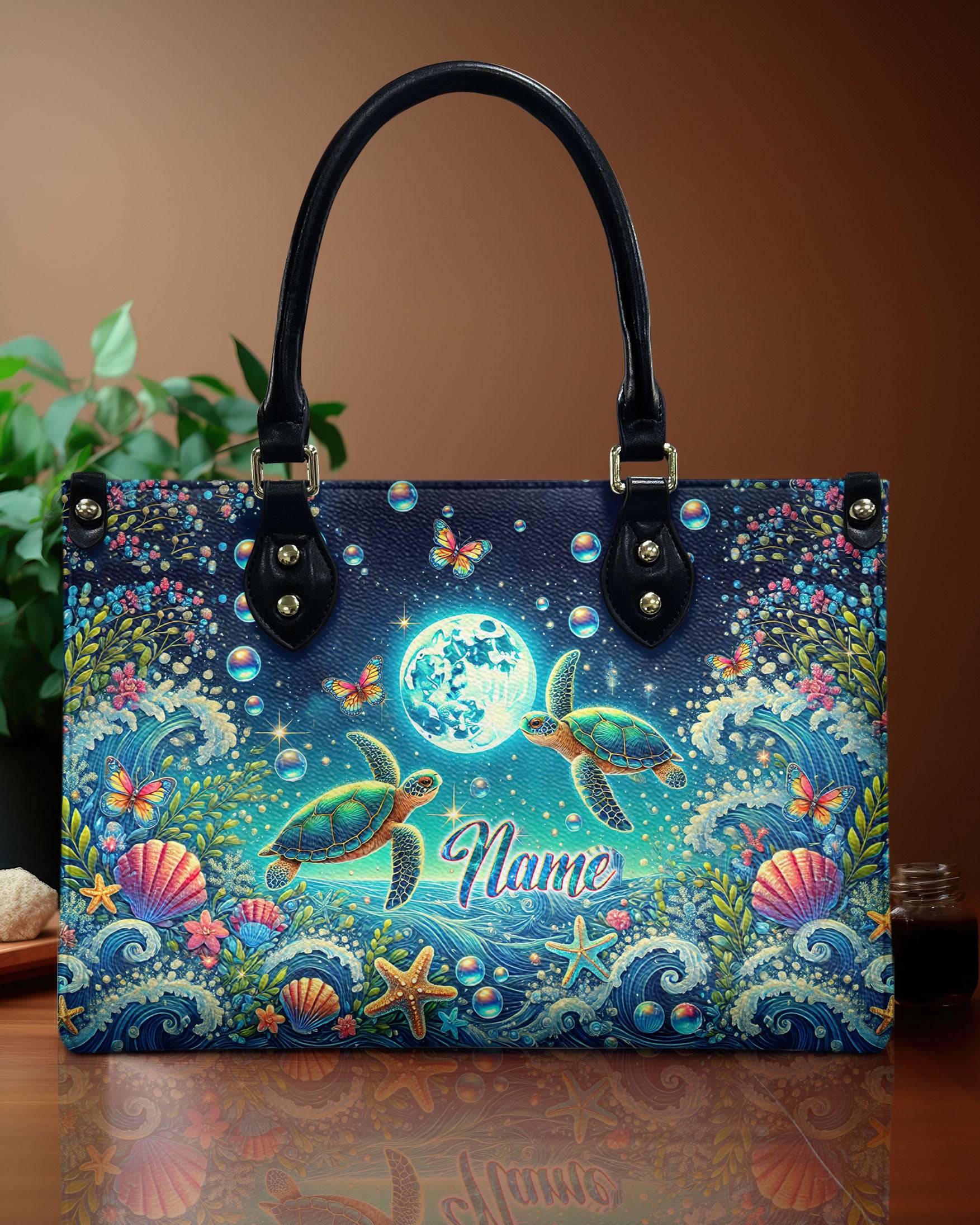 SEA TURTLE MOON LEATHER HANDBAG - TLNT2606245