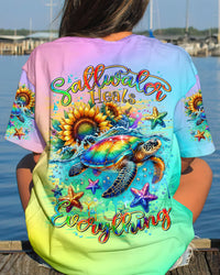 SALTWATER HEALS EVERYTHING TURTLE SUNFLOWER ALL OVER PRINT - TLTR1506243