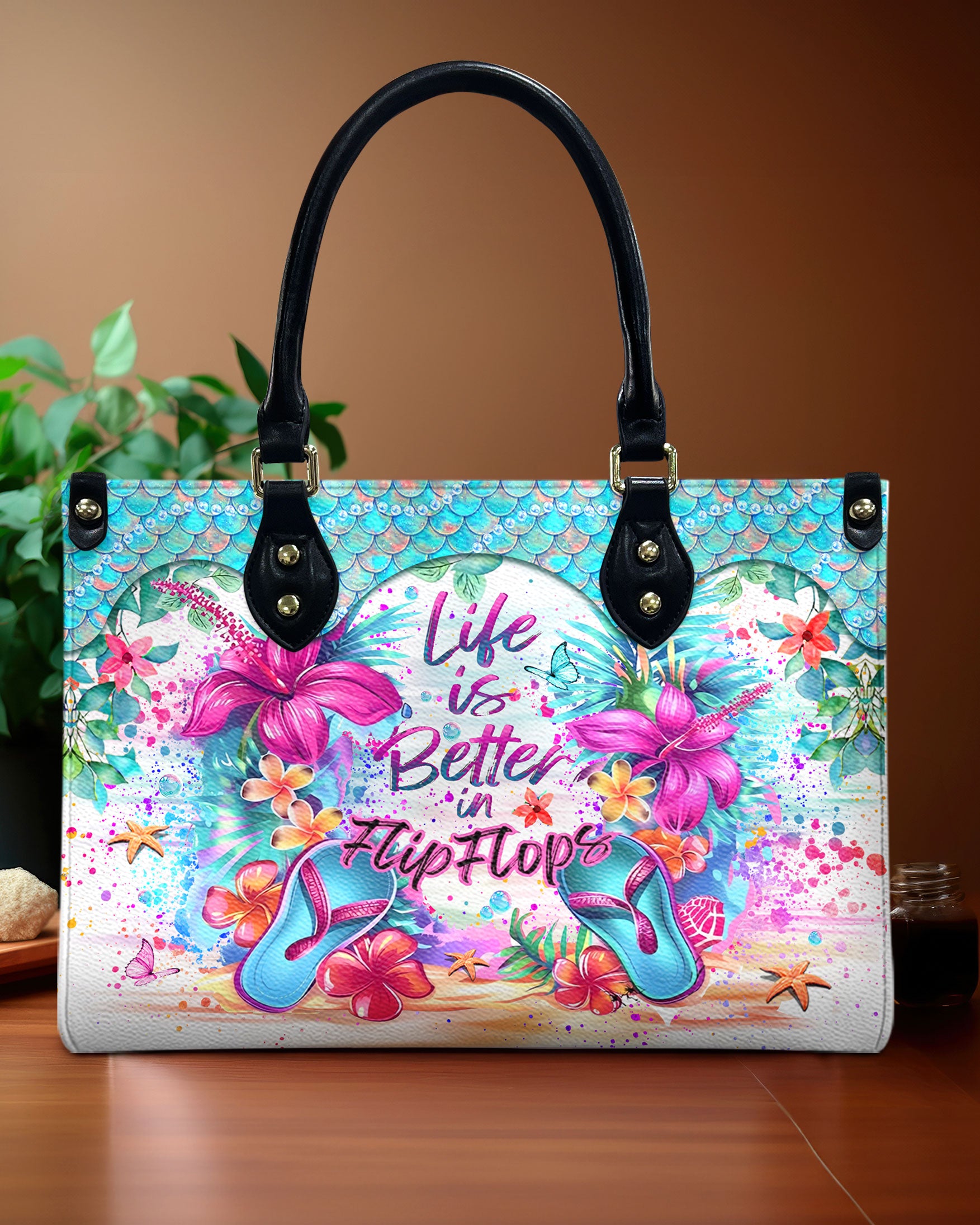 LIFE IS BETTER IN FLIP FLOPS LEATHER HANDBAG - YHLT2606244